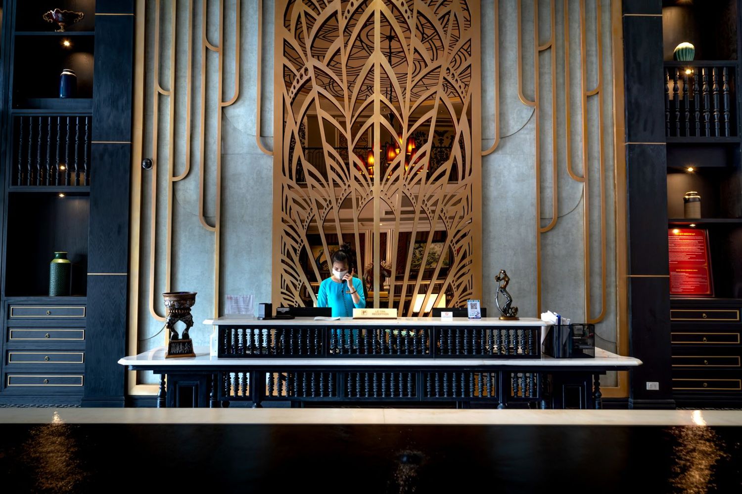 A hotel reception desk